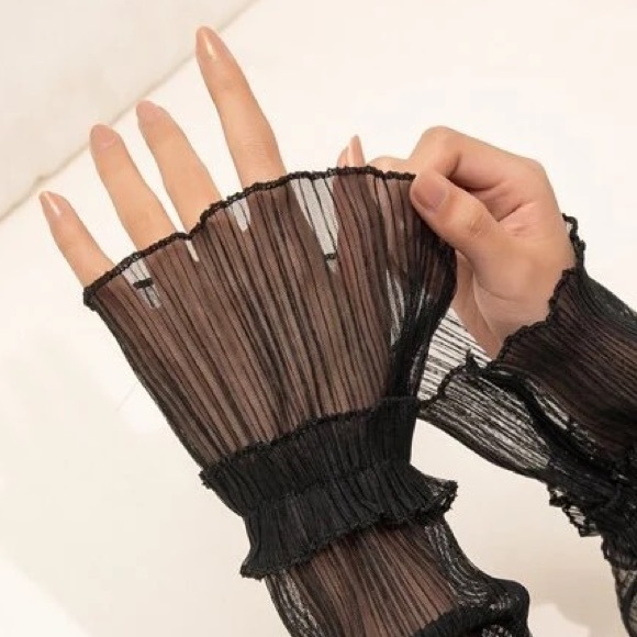 Sheer Ruched Look Pull Up Arm Sleeves Glove - Picture 2 of 3